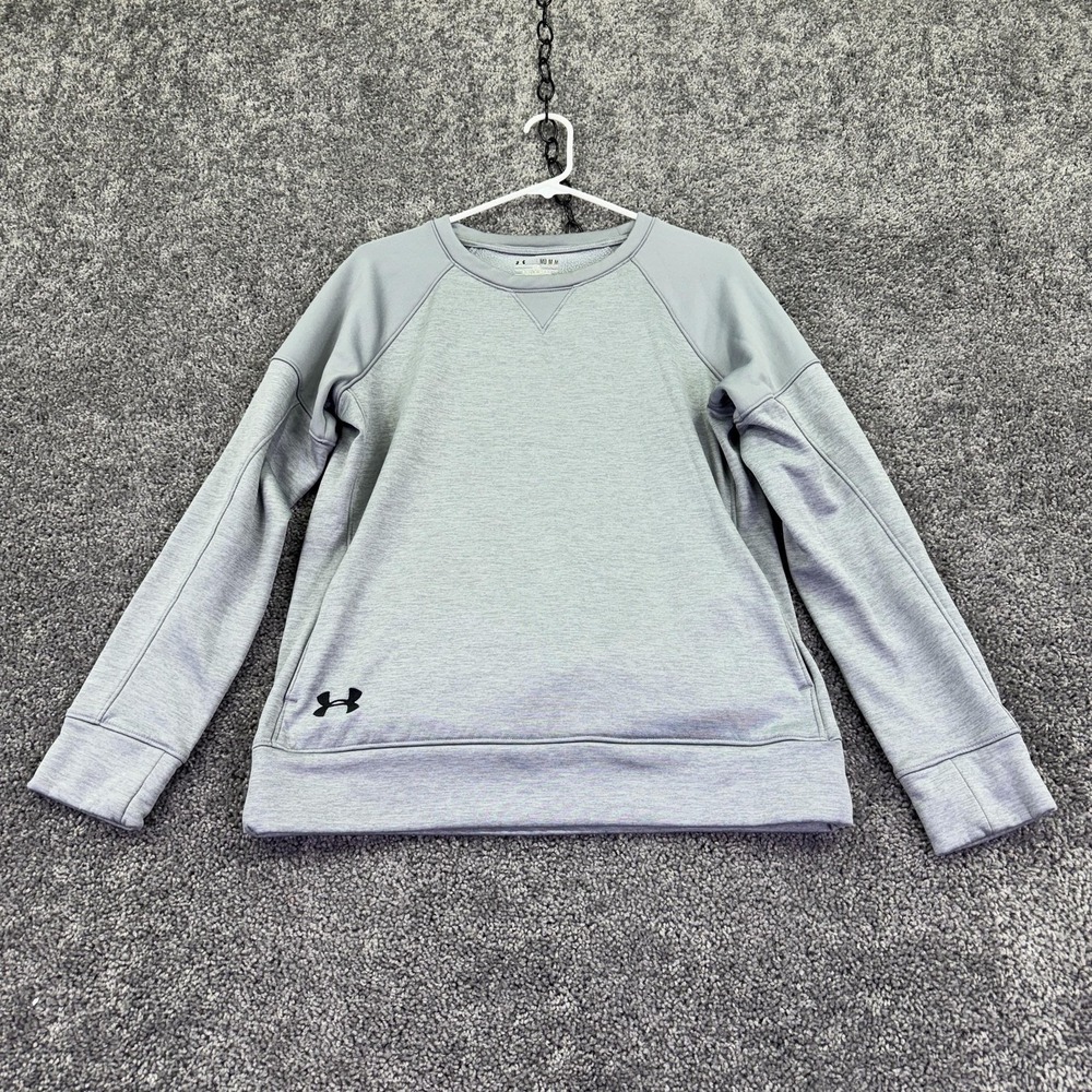 Under Armour Sweatshirt Womens Medium Gray ColdGear Fleece Pullover Crew Neck